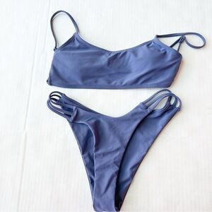 Swim Beach Cut-Out Side Bikini Set in Dusty Blue